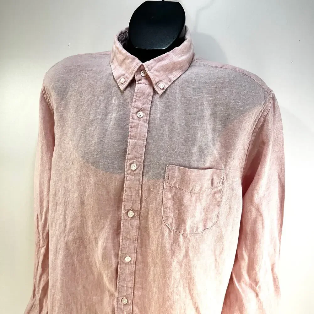 J. Crew Baird McNutt Irish Linen Button Down Shirt Long Sleeves Pink K7897